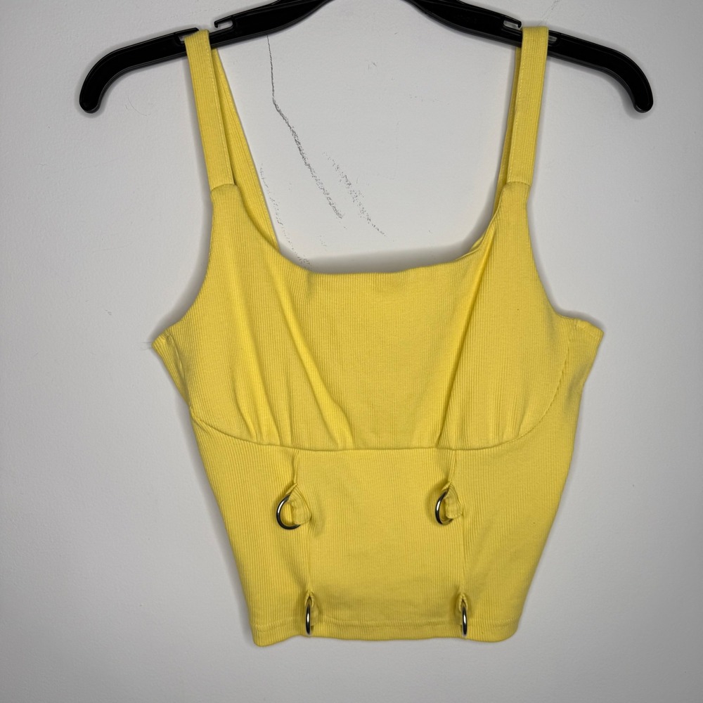 C7 The Ragged Priest Yellow Ribbed D-Ring Corset Crop Top Urban Outfitters S NWT